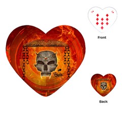 Awesome Skull With Celtic Knot With Fire On The Background Playing Cards (heart) by FantasyWorld7