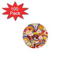 Rainbow Vintage Retro Style Kids Rainbow Vintage Retro Style Kid Funny Pattern With 80s Clouds 1  Mini Buttons (100 Pack)  by genx