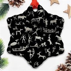 Petroglyph Nordic Beige And Black Background Petroglyph Nordic Beige And Black Background Ornament (snowflake) by snek