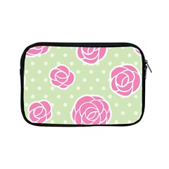 Roses Flowers Pink And Pastel Lime Green Pattern With Retro Dots Apple Ipad Mini Zipper Cases by genx
