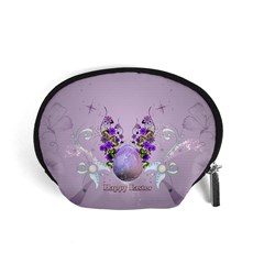 Happy Easter, Easter Egg With Flowers In Soft Violet Colors Accessory Pouch (small) by FantasyWorld7