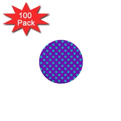 Turquoise Stars Pattern On Purple 1  Mini Buttons (100 Pack)  by BrightVibesDesign