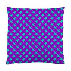 Turquoise Stars Pattern On Purple Standard Cushion Case (one Side) by BrightVibesDesign