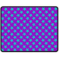 Turquoise Stars Pattern On Purple Fleece Blanket (medium)  by BrightVibesDesign