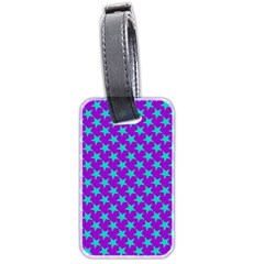Turquoise Stars Pattern On Purple Luggage Tags (two Sides) by BrightVibesDesign