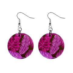 Tropical Pink Leaves Mini Button Earrings by snowwhitegirl