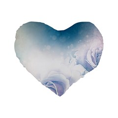 Beautiful Floral Design In Soft Blue Colors Standard 16  Premium Heart Shape Cushions by FantasyWorld7