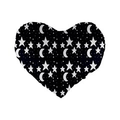 Starry Night Cartoon Print Pattern Standard 16  Premium Heart Shape Cushions by dflcprintsclothing