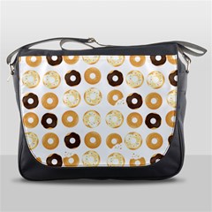 Donuts Pattern With Bites Bright Pastel Blue And Brown Cropped Sweatshirt Messenger Bag by genx