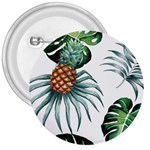 Pineapple Tropical Jungle Giant Green Leaf Watercolor Pattern 3  Buttons Front