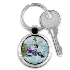 Cute Fairy Dancing On A Piano Key Chains (round)  by FantasyWorld7