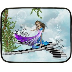 Cute Fairy Dancing On A Piano Double Sided Fleece Blanket (mini)  by FantasyWorld7