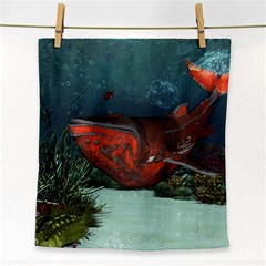 Awesome Mechanical Whale In The Deep Ocean Face Towel by FantasyWorld7