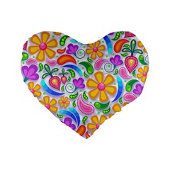 Floral Paisley Background Flower Yellow Standard 16  Premium Heart Shape Cushions by HermanTelo