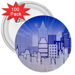 City Architecture Building Skyline 3  Buttons (100 Pack)  by Pakrebo