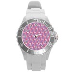 Pattern Abstract Squiggles Gliftex Round Plastic Sport Watch (L) Front