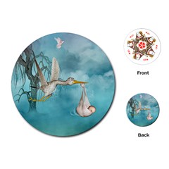 Cute Baby Is Coming With Stork Playing Cards (round) by FantasyWorld7
