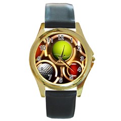 Sport Ball Tennis Golf Football Round Gold Metal Watch by Bajindul