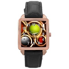 Sport Ball Tennis Golf Football Rose Gold Leather Watch  by Bajindul