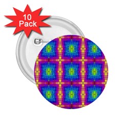 Groovy Blue Pink Yellow Square Pattern 2 25  Buttons (10 Pack)  by BrightVibesDesign