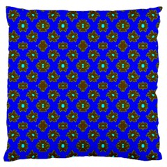 Modern Brown Flowers On Blue Large Flano Cushion Case (two Sides) by BrightVibesDesign