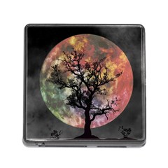 Full Moon Silhouette Tree Night Memory Card Reader (square 5 Slot) by Pakrebo