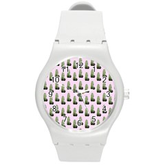 Cactus Pink Pattern Round Plastic Sport Watch (m) by snowwhitegirl