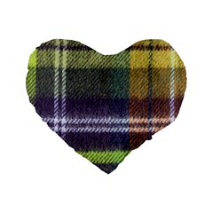 Yellow Plaid Flannel Standard 16  Premium Flano Heart Shape Cushions by snowwhitegirl