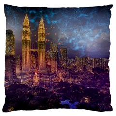 City Lights Skyline Buildings Large Flano Cushion Case (two Sides) by Wegoenart
