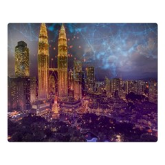 City Lights Skyline Buildings Double Sided Flano Blanket (large)  by Wegoenart