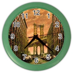 Architecture Buildings City Bridge Color Wall Clock by Wegoenart