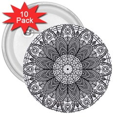 Mandala Meditation Zen Flower Yoga 3  Buttons (10 Pack)  by Wegoenart
