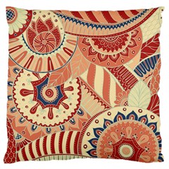 Pop Art Paisley Flowers Ornaments Multicolored 4 Background Solid Dark Red Large Flano Cushion Case (two Sides) by EDDArt