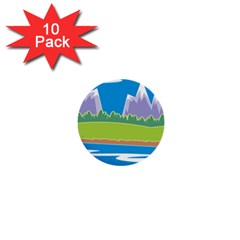 Nature Tree Water Grass Sun 1  Mini Buttons (10 Pack)  by Pakrebo