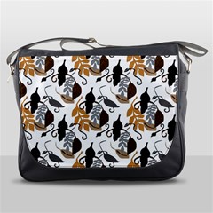 Gray Brown Black Neutral Leaves Messenger Bag by bloomingvinedesign