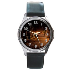 City Night Dark Architecture Lamps Round Metal Watch by Sudhe