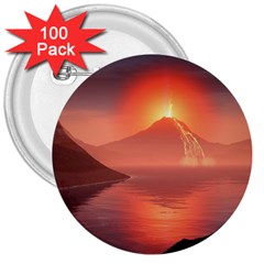Volcano Lava Landscape Glow Lake 3  Buttons (100 Pack)  by Simbadda