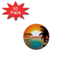 Sunset Beach Beach Palm Ocean 1  Mini Buttons (10 Pack)  by Simbadda