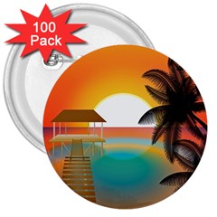 Sunset Beach Beach Palm Ocean 3  Buttons (100 Pack)  by Simbadda