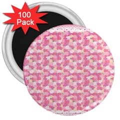Peony Pattern Pink Scrapbookin 3  Magnets (100 Pack) by Simbadda