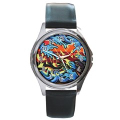 Graffiti Colourful Street Art Art Round Metal Watch by Simbadda