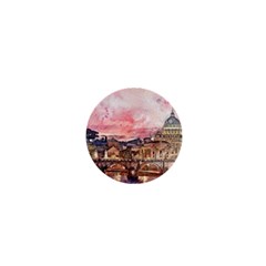City Buildings Bridge Water River 1  Mini Buttons by Simbadda