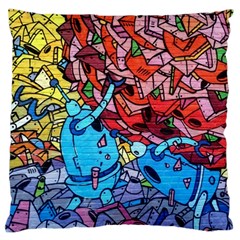 Graffiti Wall Mural Painting Arts Large Flano Cushion Case (two Sides) by Simbadda