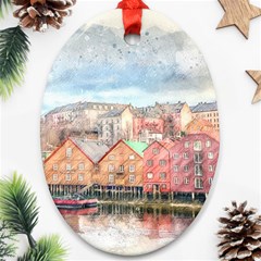 Architecture City Buildings River Oval Ornament (two Sides) by Simbadda