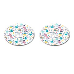 Colorful Doodle Animals Words Pattern Cufflinks (oval) by Vaneshart