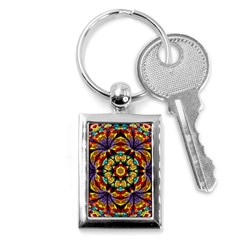 Geometric Pattern Kaleidoscope Art Mirror Image Mosaic Key Chain (rectangle) by Vaneshart