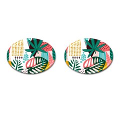 Abstract Seamless Pattern With Tropical Leaves Cufflinks (oval) by Vaneshart