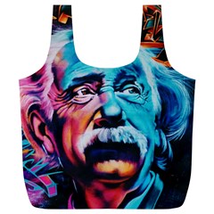 Albert Einstein Retro Wall Graffiti Blue Pink Orange Modern Urban Art Grunge Full Print Recycle Bag (xl) by genx