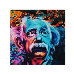Albert Einstein Retro Wall Graffiti Blue Pink Orange Modern Urban Art Grunge Small Satin Scarf (square) by genx