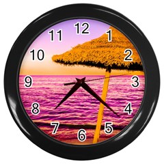 Pop Art Beach Umbrella  Wall Clock (black) by essentialimage